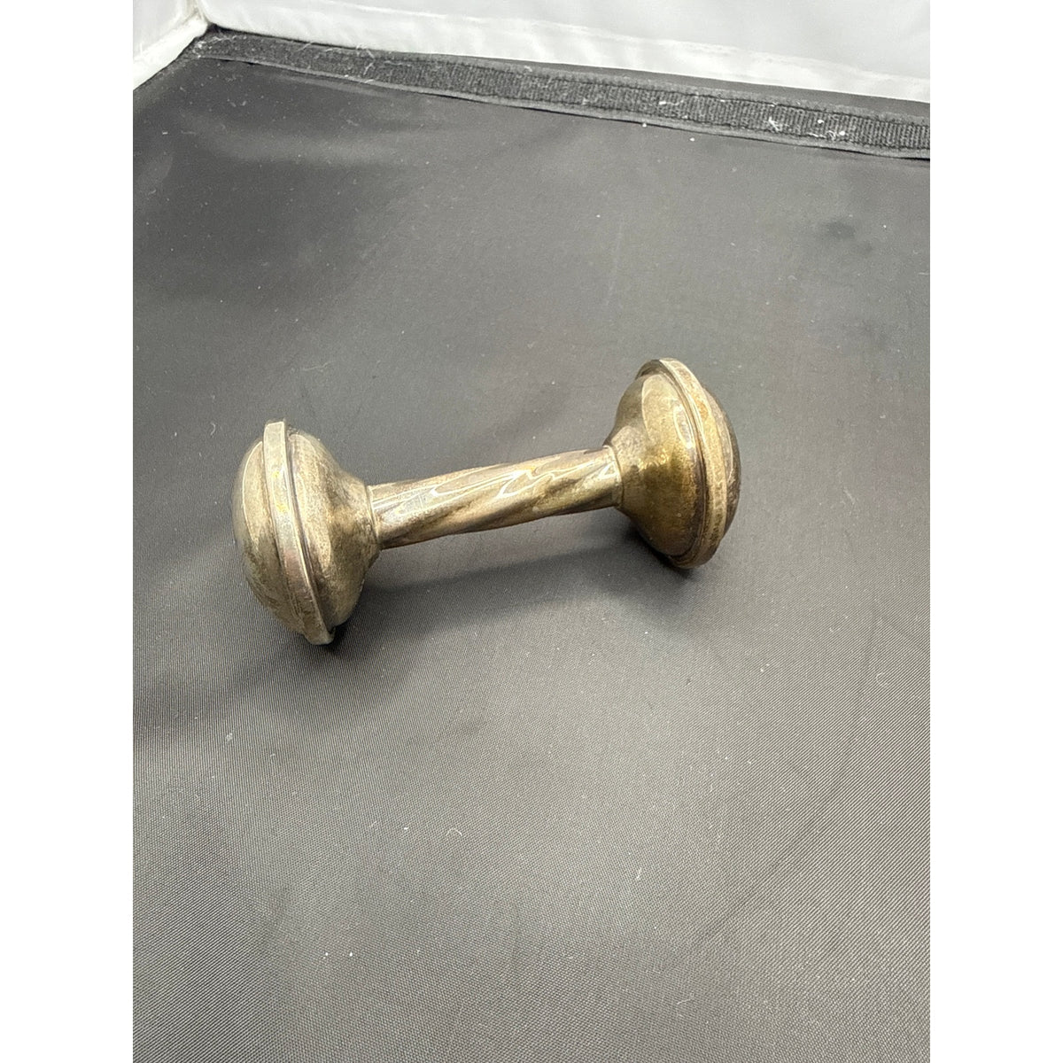 Lullaby Dumbell Sterling Silver 945 baby rattle 31 Grams engraved Desmond 1969