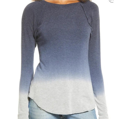 Treasure & Bond Curved Hem Tee Navy gray Ombre Size Large cozy soft long sleeve