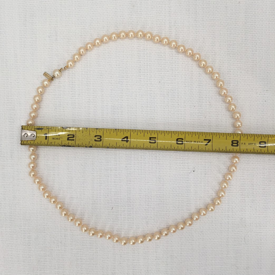 Vintage Marvella single strand faux pearls knotted 16"