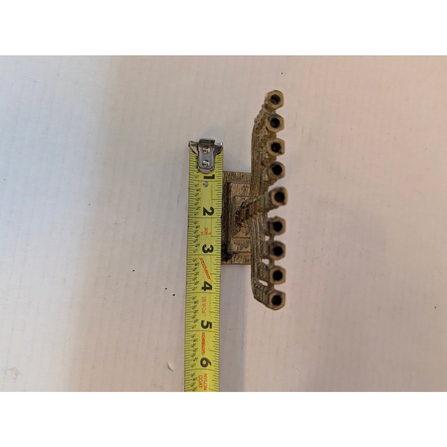 Vintage Miniature Brass Menorah Chanukiah Enamel Accents Israel 4.75"