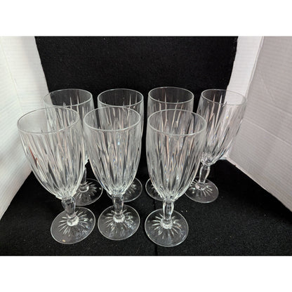 Vintage Clear Crystal Cut Tulip Stemmed Wine Glasses - Set of 7