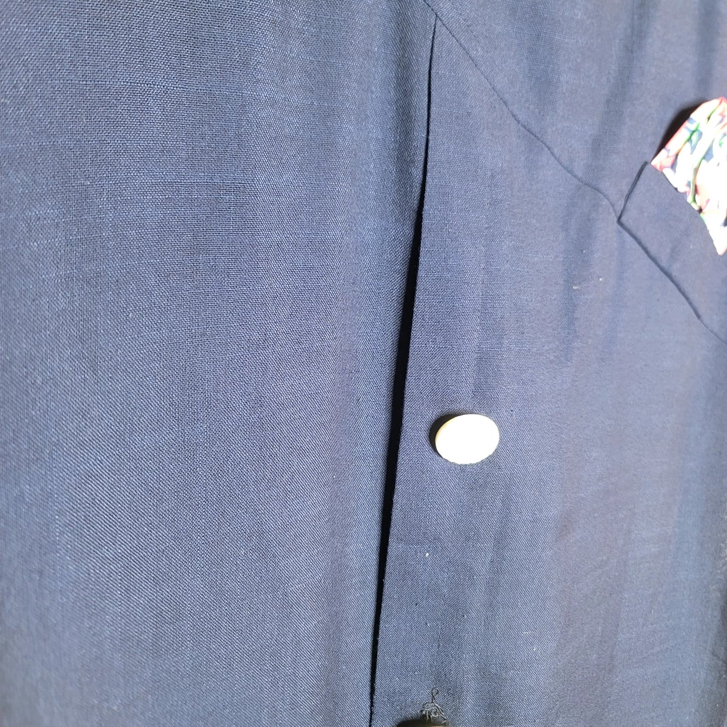 Vintage 80s linen Sheath dress Blue shoulder pads Large Pocket square cap sleeve