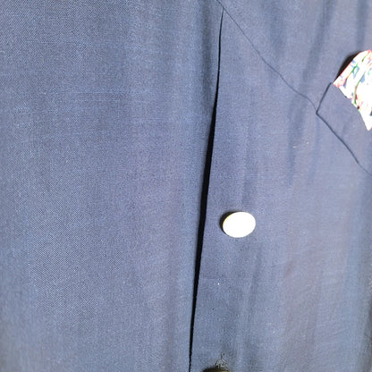 Vintage 80s linen Sheath dress Blue shoulder pads Large Pocket square cap sleeve