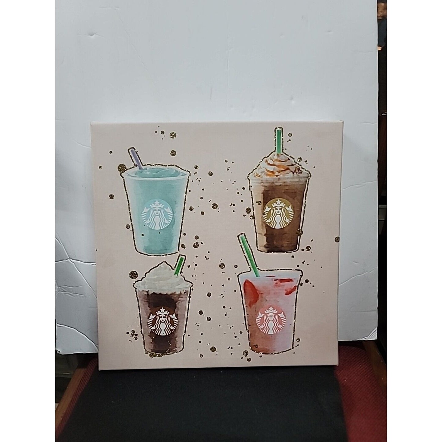 Starbucks- Coffee Addict - 14” X 14” Canvas Wall Art Pink Glitter Girly