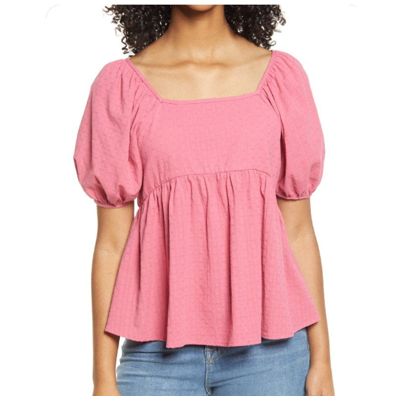 Women's Bp. Babydoll Tunic Top Size Large Pink Smoke Blouse short Sleeve NEW