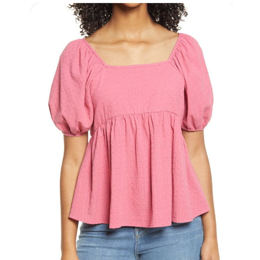 Women's Bp. Babydoll Tunic Top Size Large Pink Smoke Blouse short Sleeve NEW
