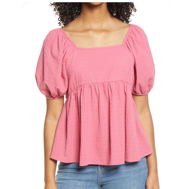 Women's Bp. Babydoll Tunic Top Size Large Pink Smoke Blouse short Sleeve NEW
