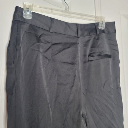 Topshop Black pants trousers Cropped Slick Tab Button Ankle Black Size 12 NEW