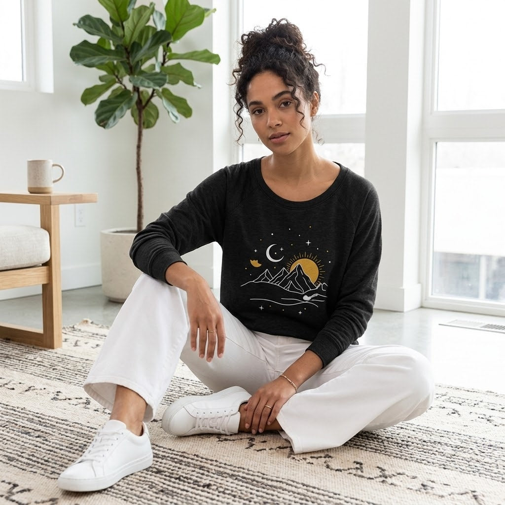 Live and Tell L·A·T Women's Small Celestial Mountain Graphic Sweatshirt