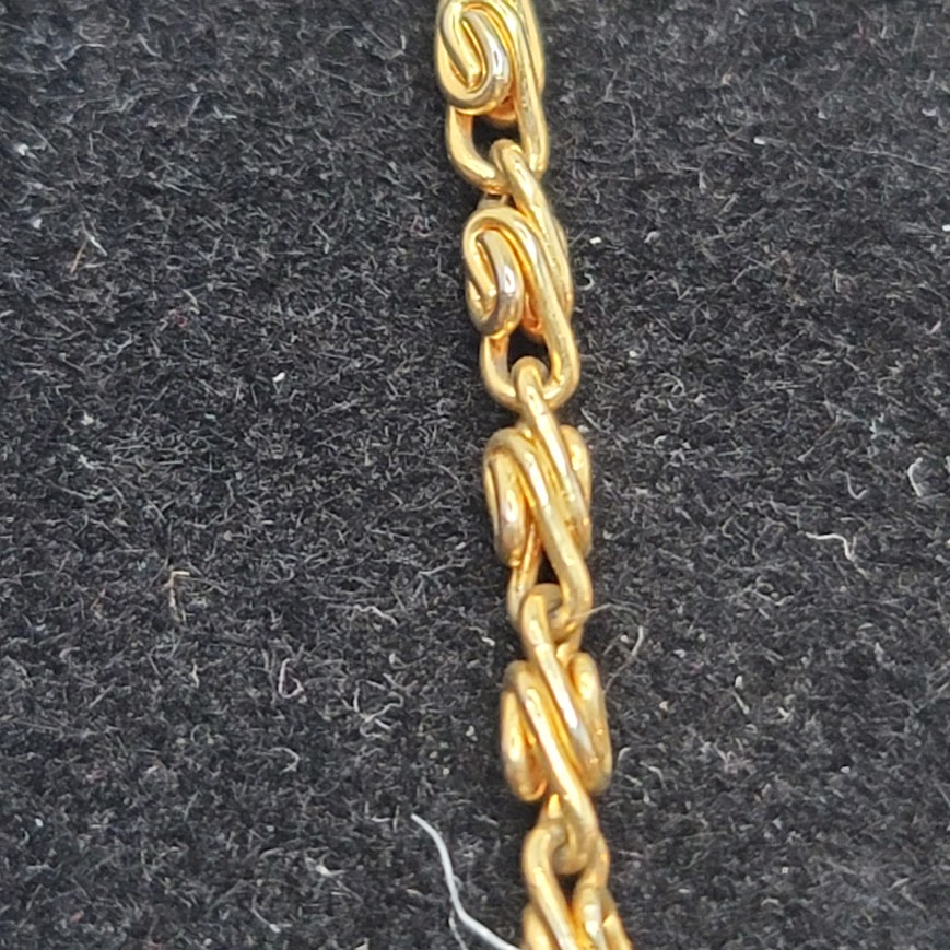 Vintage Gold Tone Link Necklace with Beaded Tiger Eye Accents Mid-Century
