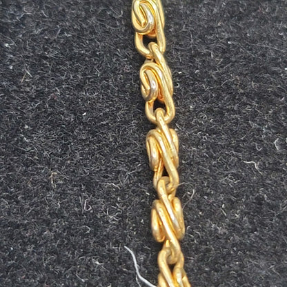 Vintage Gold Tone Link Necklace with Beaded Tiger Eye Accents Mid-Century