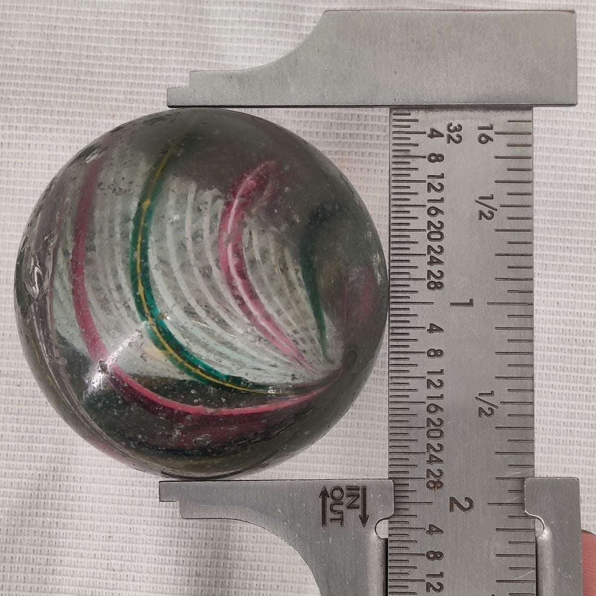 Antique German Glass Marble Swirl Pink Green Giant 1-7/8" Minor Wear Nicks #C1