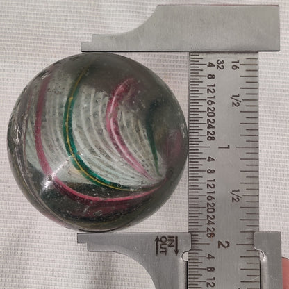 Antique German Glass Marble Swirl Pink Green Giant 1-7/8" Minor Wear Nicks #C1