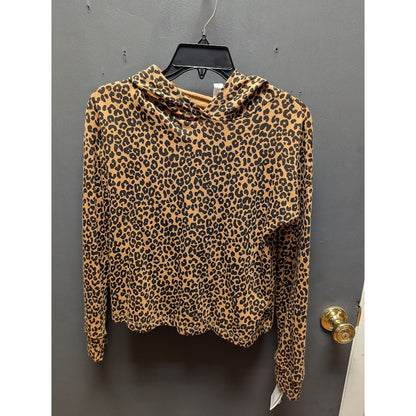 harper canyon YOUTH Large 10-12 Leopard print cotton hoodie black brown NEW