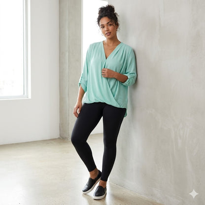 Lush Mint Green Wrap Blouse Flowy V-Neck Casual Elegant Long Sleeve Extra Large