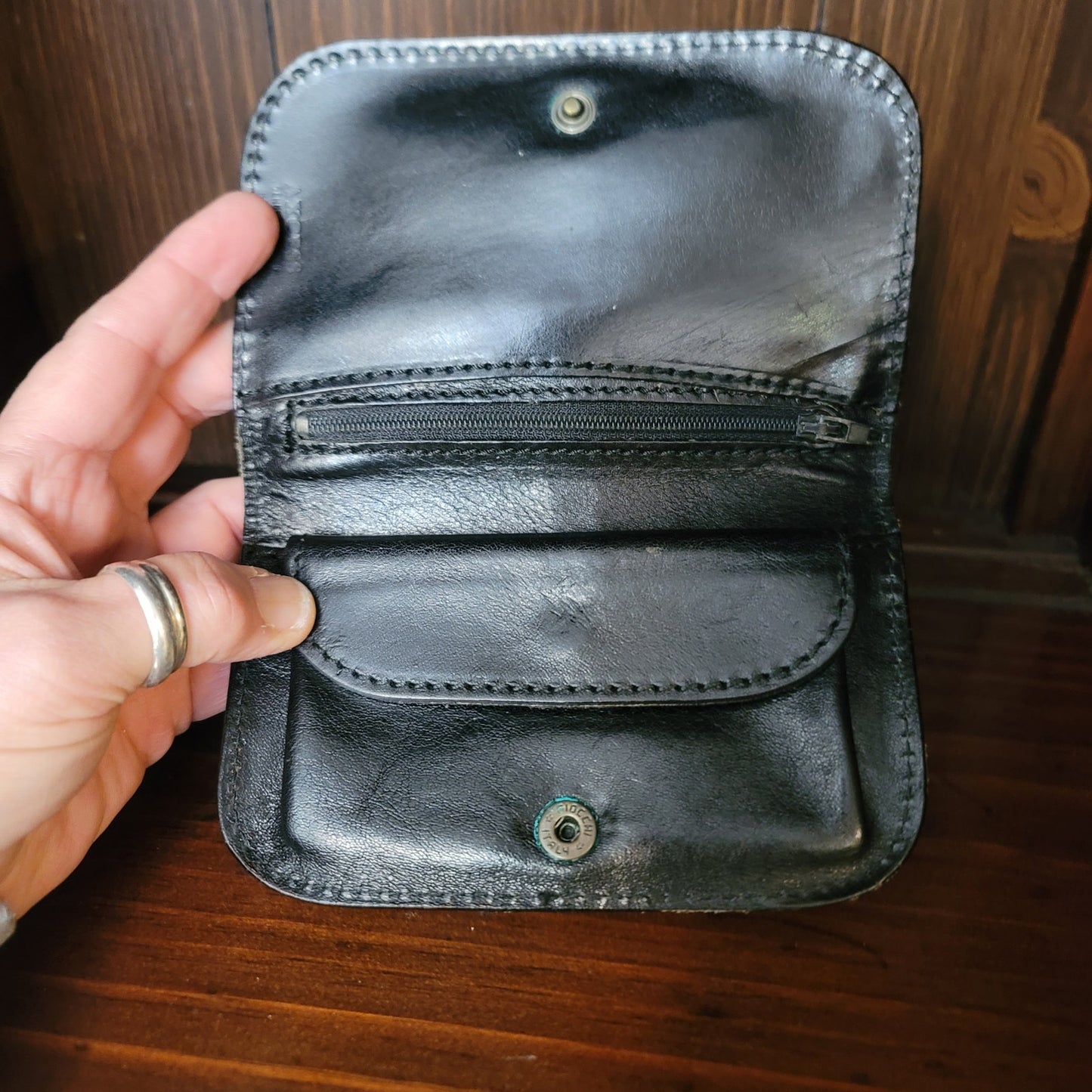 Vintage Axcess Black Leather Women's Flap Wallet Made in Italy