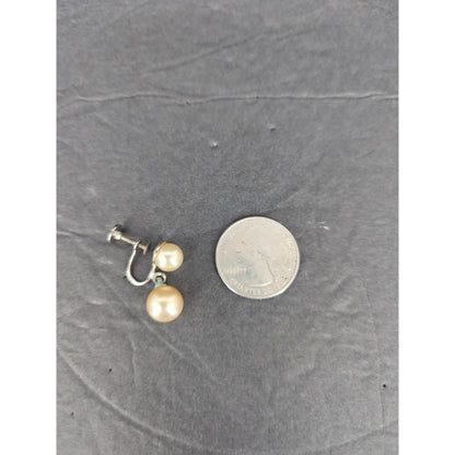 Vintage Gold Tone Faux Pearl Drop Pierced Dangle Earrings Minimalist Wedding
