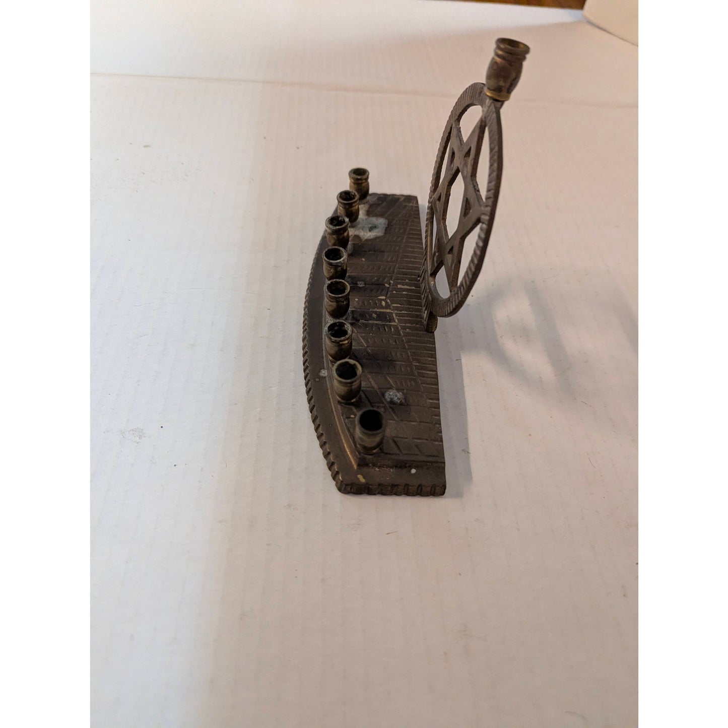 Vintage Brass Menorah Star of David Hanukkah Candelabra Judaica Mid-Century 5"