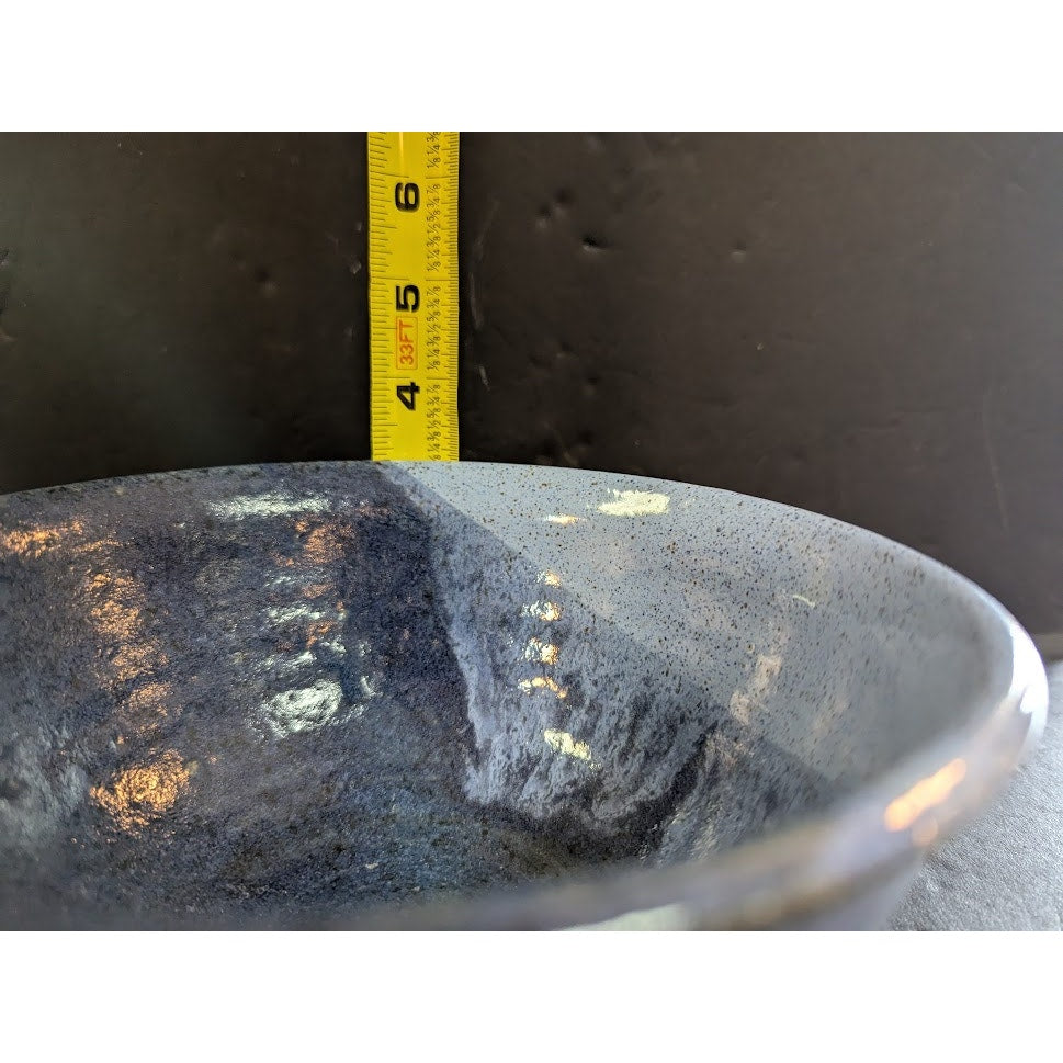 Vintage Blue art pottery bowl drip glaze 3.5" tall stoneware Signed