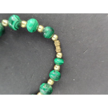 Vintage Green Malachite Style Beaded Strand Necklace Gold Accent Jewelry
