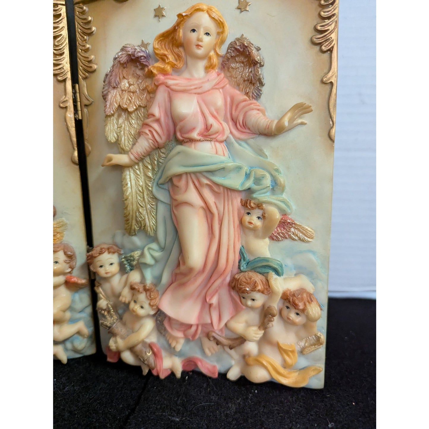 Vintage Guardian Angel & Cherub 3-Piece Triptych Wall Plaque Set