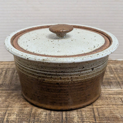 7.5" X 4"  Brian Bachman Studio Pottery Lidded Bean Pot Speckled Stoneware 80's