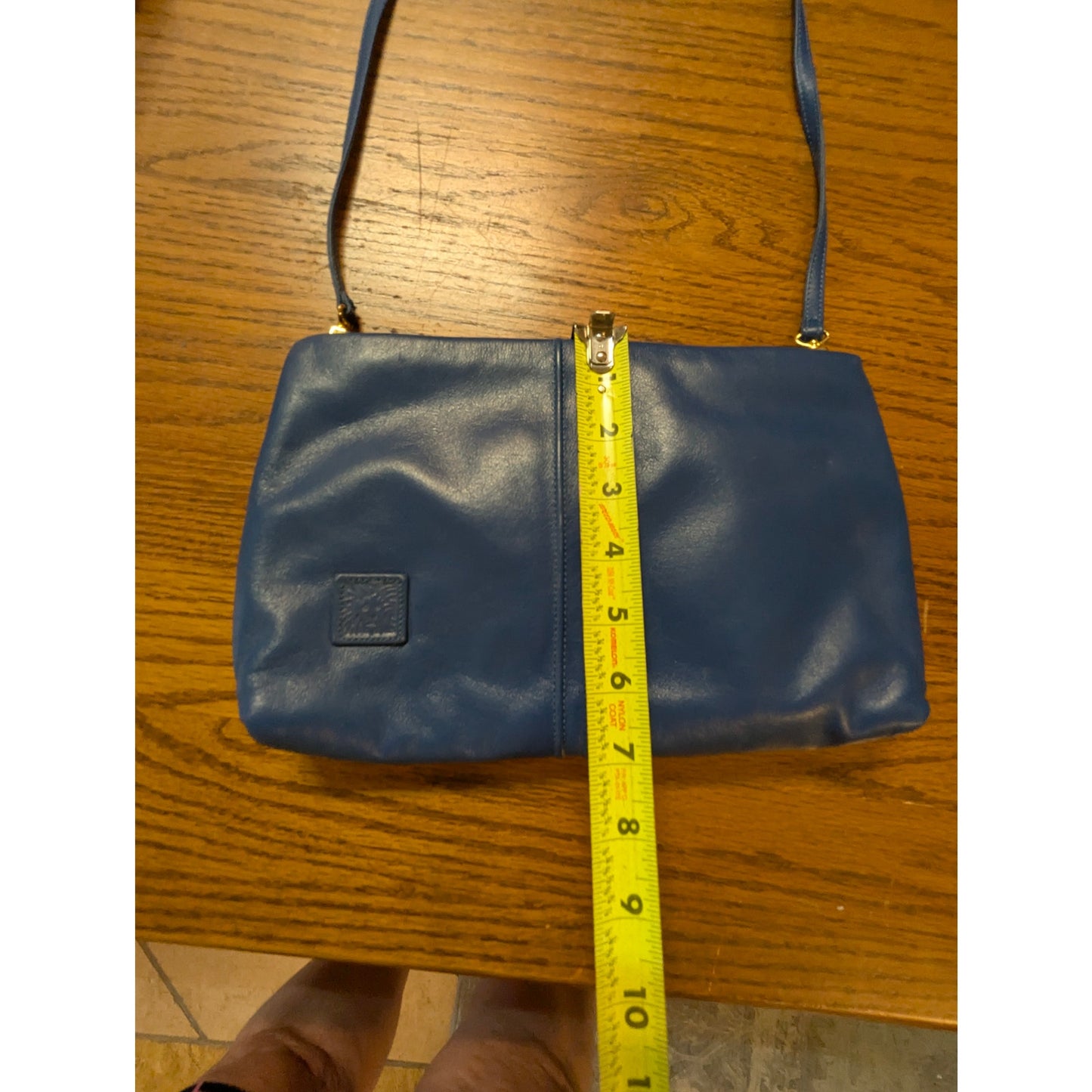 Vintage Anne Klein Blue Leather Minimalist Shoulder Bag Clutch Shoulder Strap