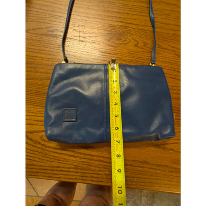 Vintage Anne Klein Blue Leather Minimalist Shoulder Bag Clutch Shoulder Strap