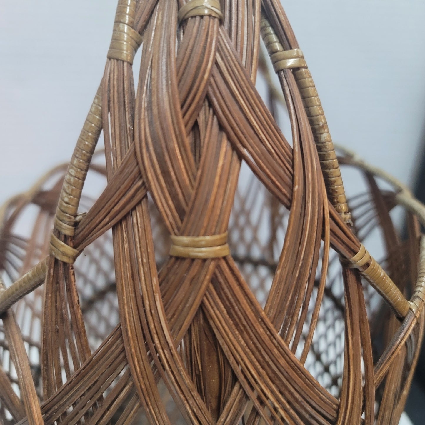 Vintage Pine Straw Basket with handle woven storage 16" tall gift
