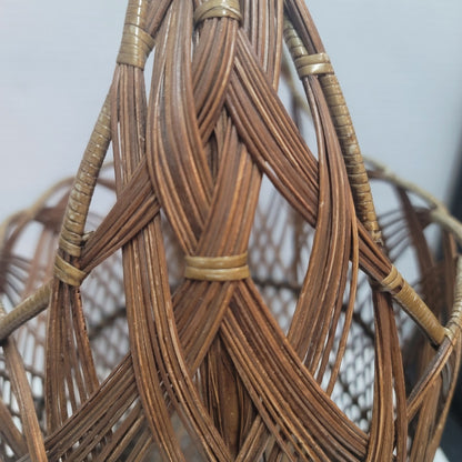 Vintage Pine Straw Basket with handle woven storage 16" tall gift