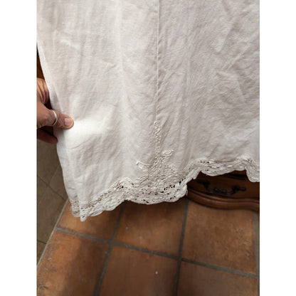 Liz Claiborne White Linen Midi Eyelet Trim Sleeveless Casual Summer Dress Siz 14