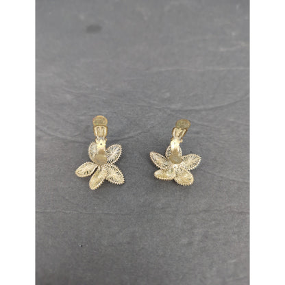 Vintage Gold Flower Clip On Earrings Mid-Century Open Work Textured Retro