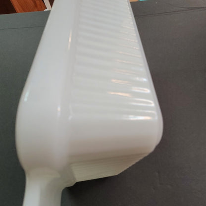 Vintage Fire-King White Milk Glass Ribbed Loaf Pan Anchor Hocking Baker Cookware