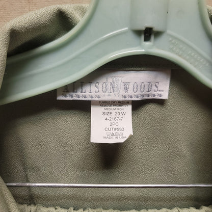 Vintage Allison Woods Size 22W Green 2pc suit Jacket Pants shoulder pads elastic