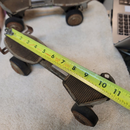 Vintage Adjustable Metal Roller Skates Antique Strap-On Pair