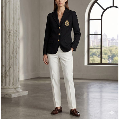 Lauren Ralph Lauren Crest Blazer Black Wool Gold Button Size 6 Dark Academia