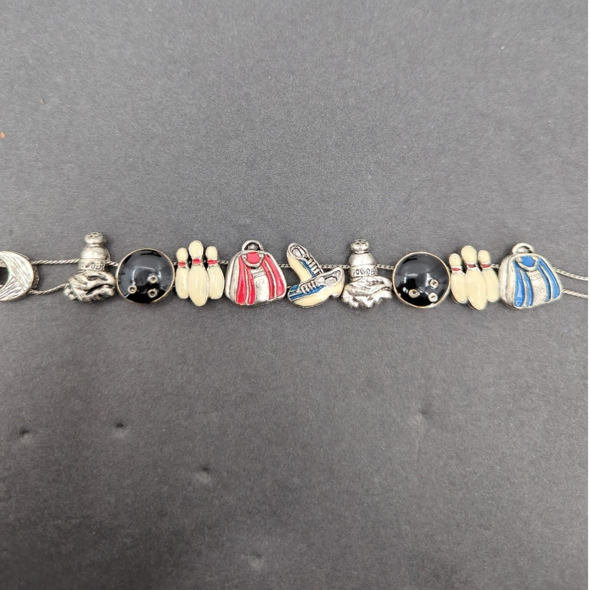Vintage Fashion BRACELET TOFA Bowling Sliding Chars silvertone