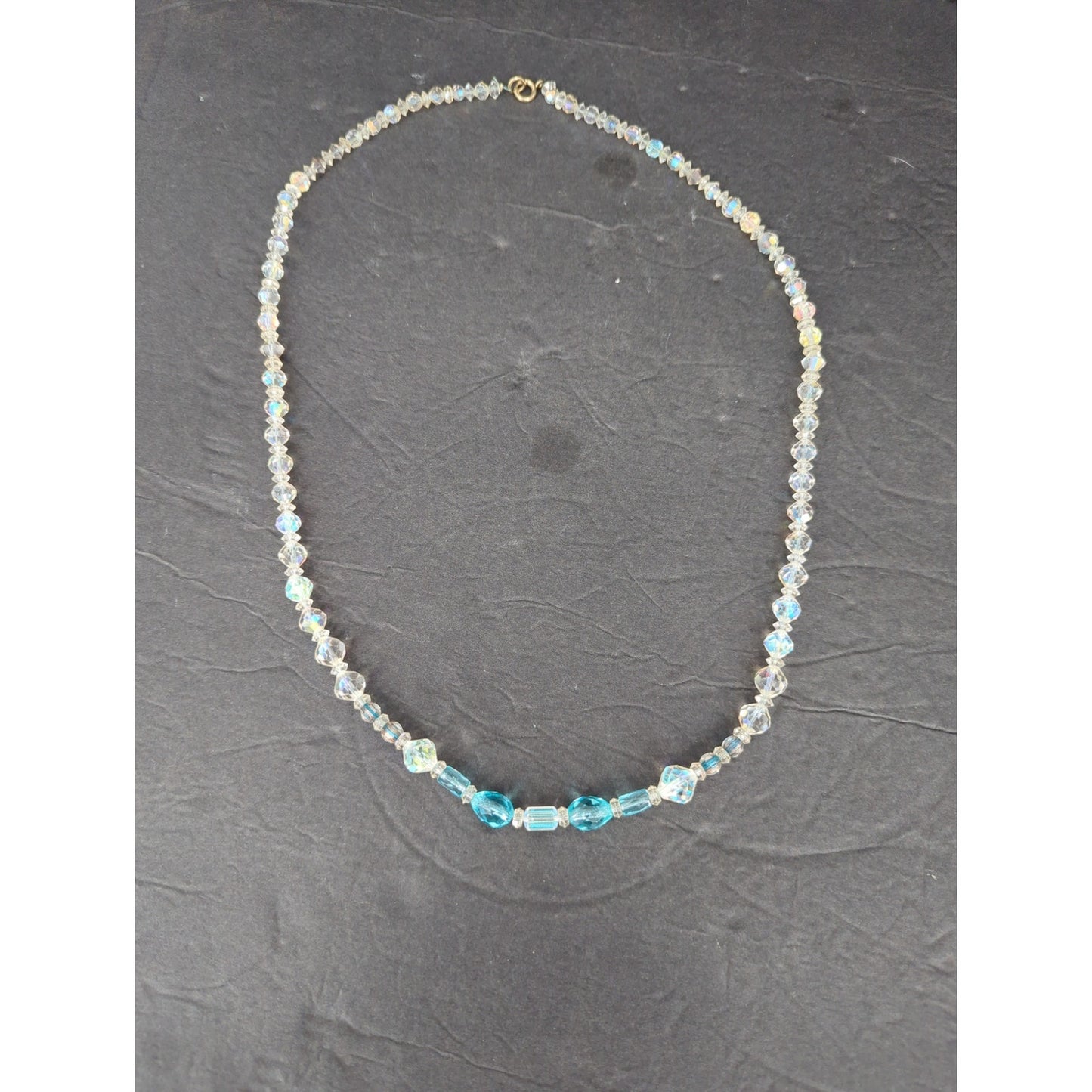 Vintage Beaded Toggle Clasp Statement Necklace Light Blue Gold Tone Bohemian