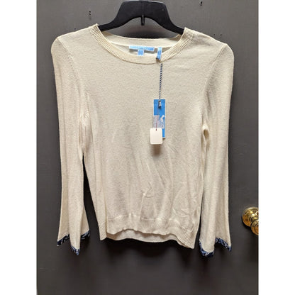 Draper James Women's Ivory Fine Knit Sweater with Floral Trim NWT Size Medium