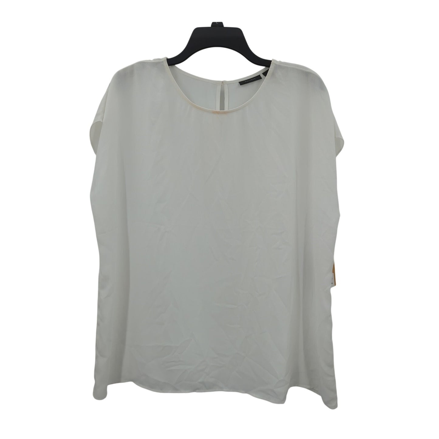 Halogen NEW Career Sheer Short Sleeve White Blouse Keyhole Back Polyester Large