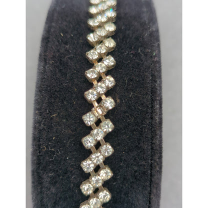 Vintage Old Money Three Row Clear Rhinestone Silver Tone Bracelet Bridal