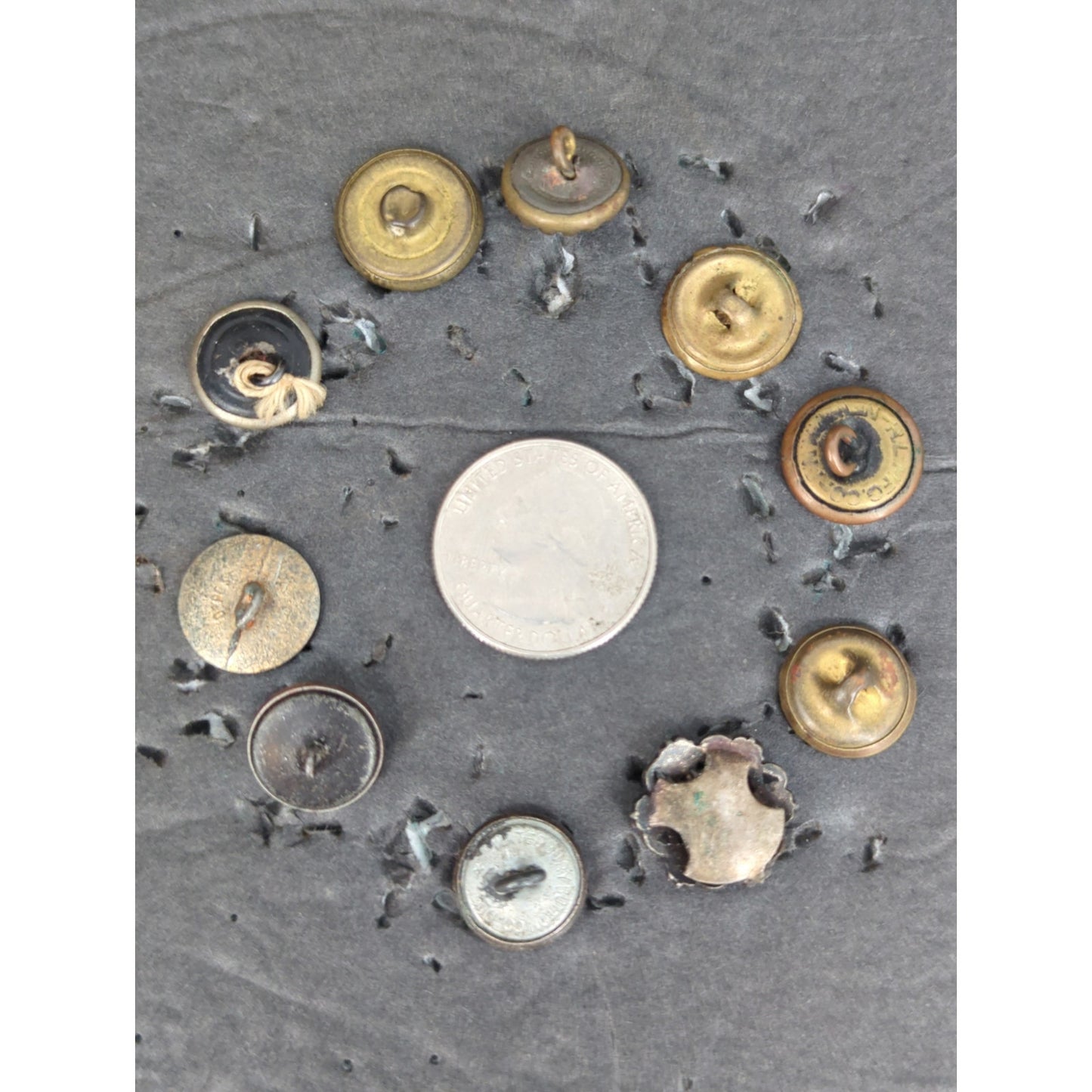 LOT Z of 10 Antique Vintage Victorian Brass Mixed Materials Buttons ESTATE FIND