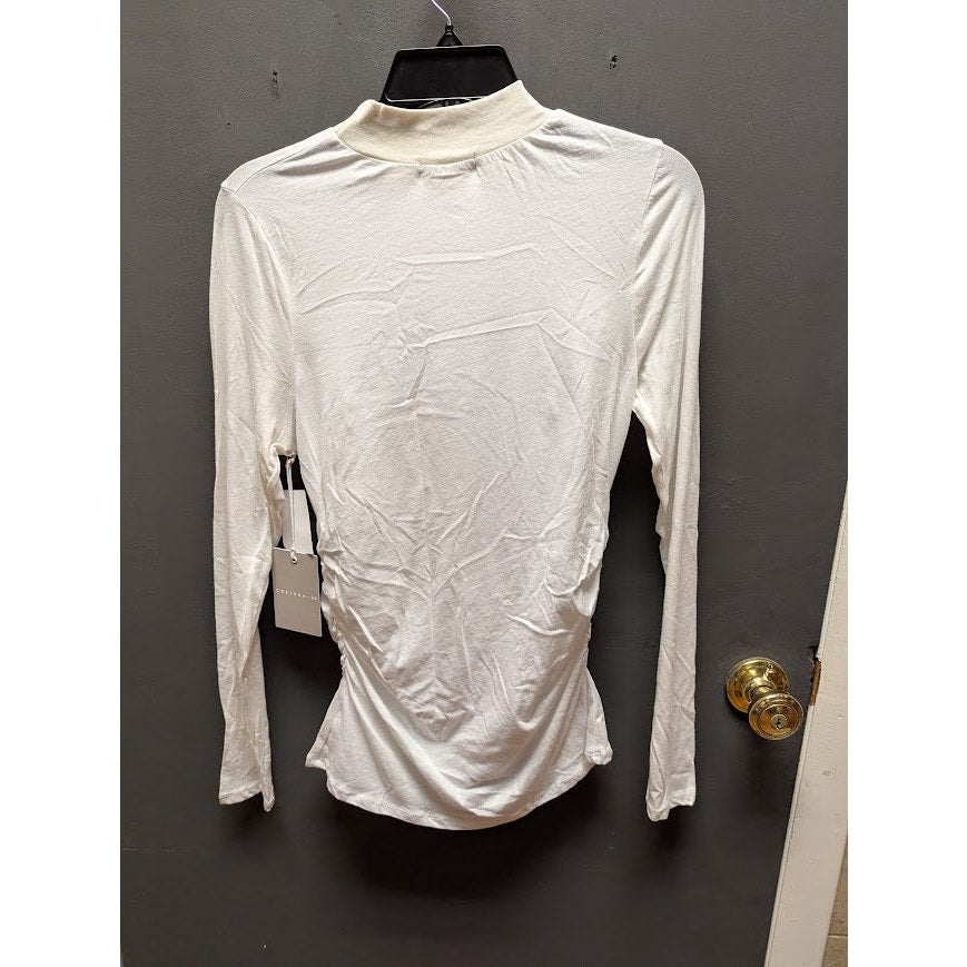 Chelsea28 Ruched Sides Mock Neck Long Sleeve Top Size Small White NWT