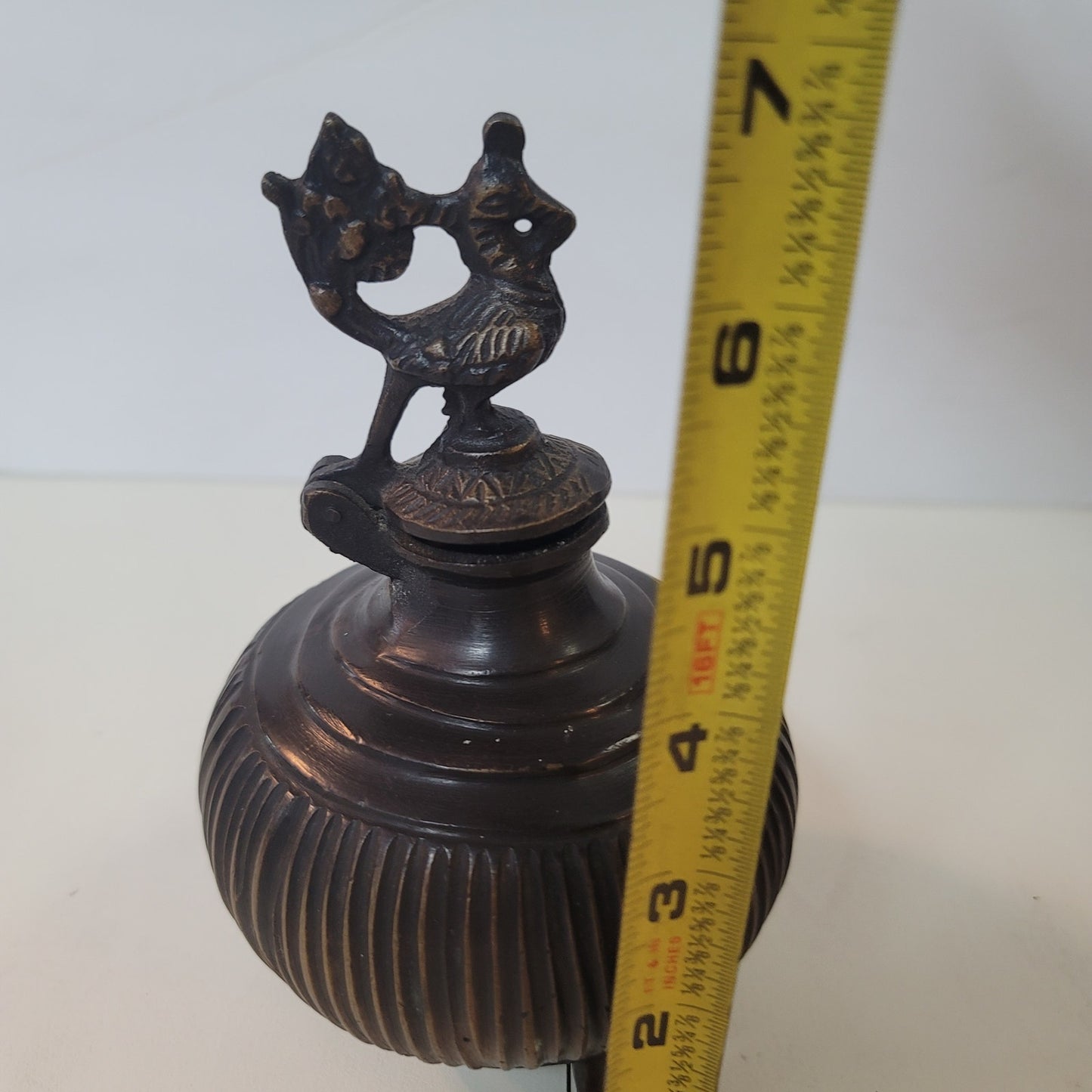 Vintage Ornate Kohl Pot Brass Bronze Tri-Footed INKWELL Hinged Bird Peacock Lid