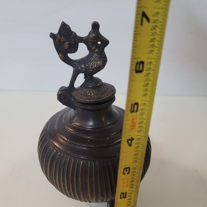 Vintage Ornate Kohl Pot Brass Bronze Tri-Footed INKWELL Hinged Bird Peacock Lid