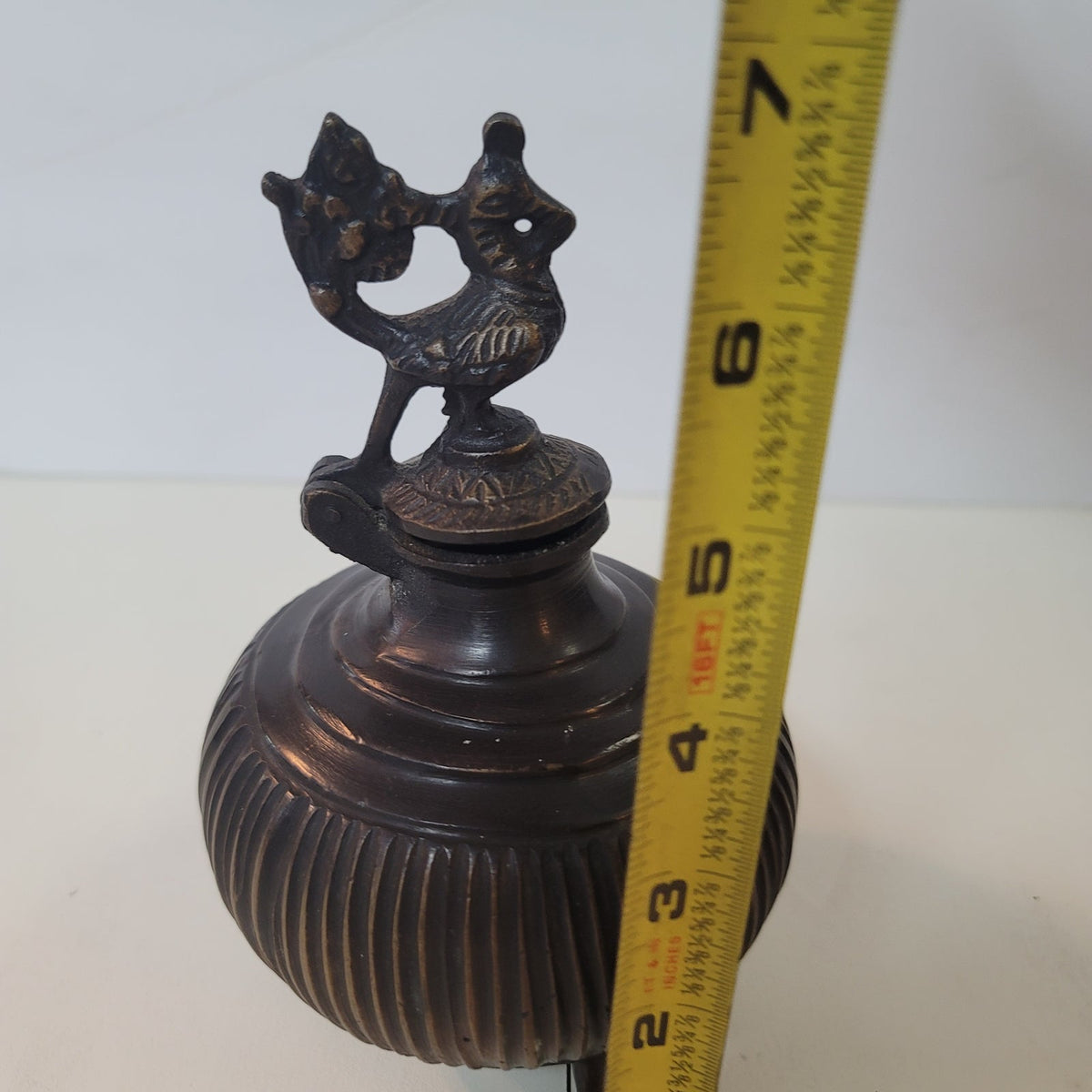 Vintage Ornate Kohl Pot Brass Bronze Tri-Footed INKWELL Hinged Bird Peacock Lid