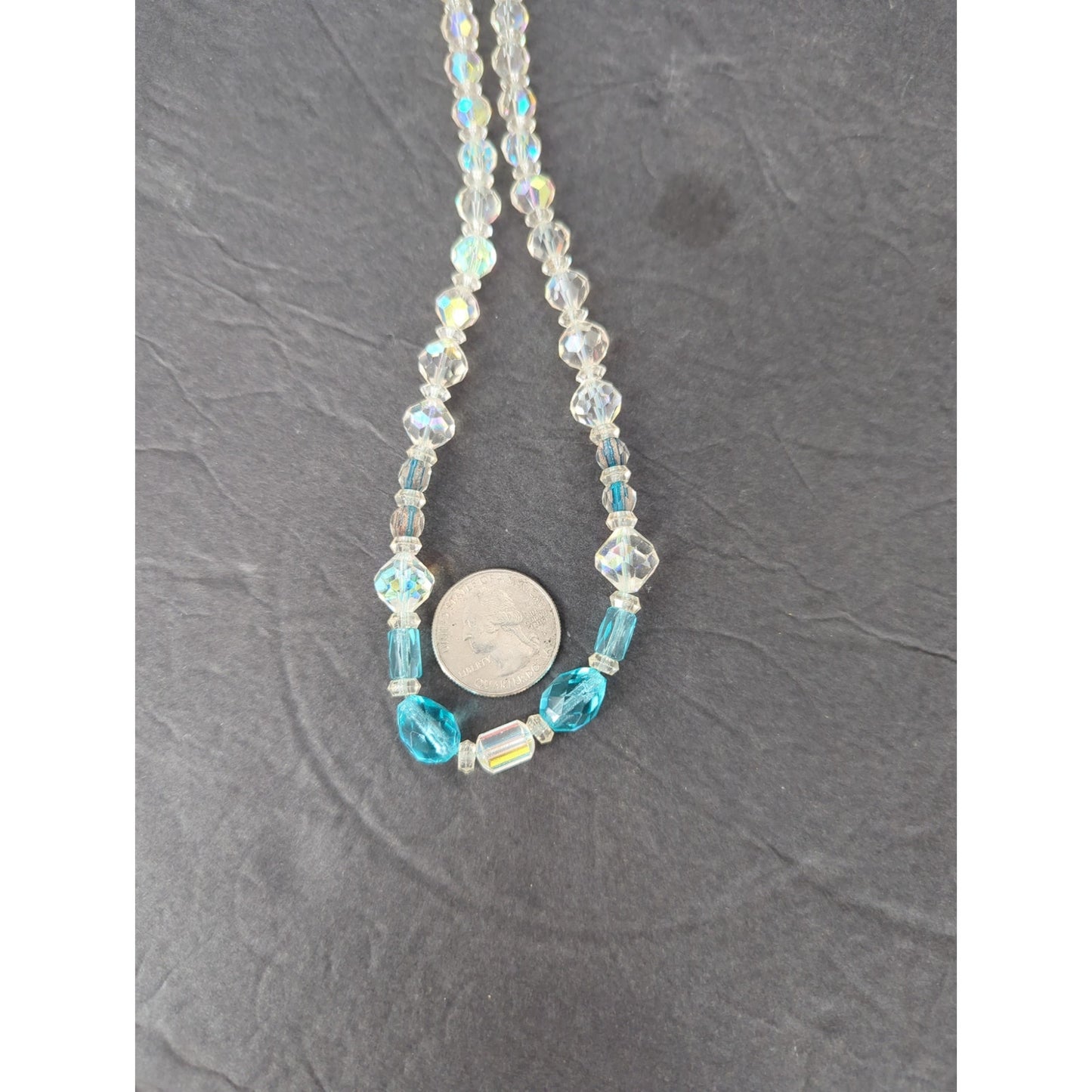 Vintage Beaded Toggle Clasp Statement Necklace Light Blue Gold Tone Bohemian