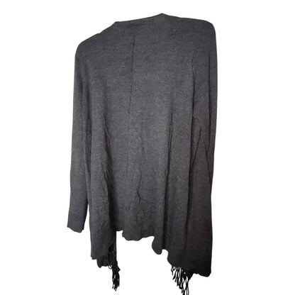 Tracy M Tassel Open Front Poncho Sweater Long Sleeve Charcoal Large cardigan