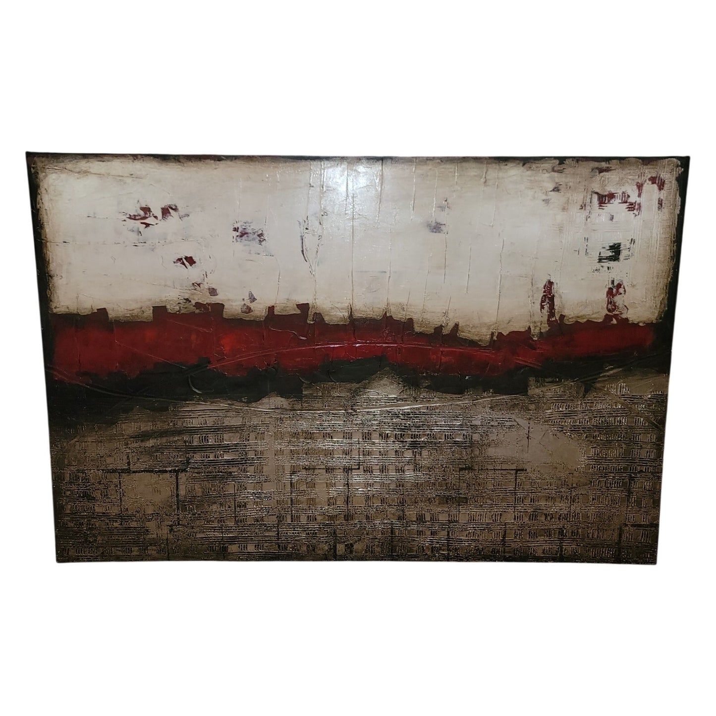 Sarah Brooke Middle of Nowhere Red Ribbon Large Textured Abstract Canvas 60x40