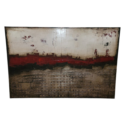 Sarah Brooke Middle of Nowhere Red Ribbon Large Textured Abstract Canvas 60x40